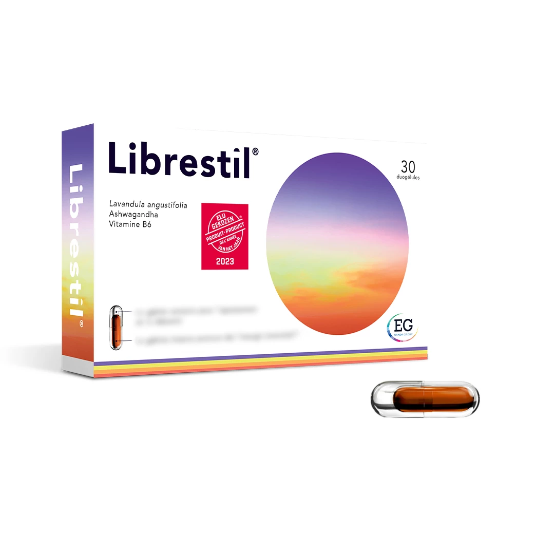 Librestil bevat essentiële lavendelolie, Ashwagandha en vitamine B6. 