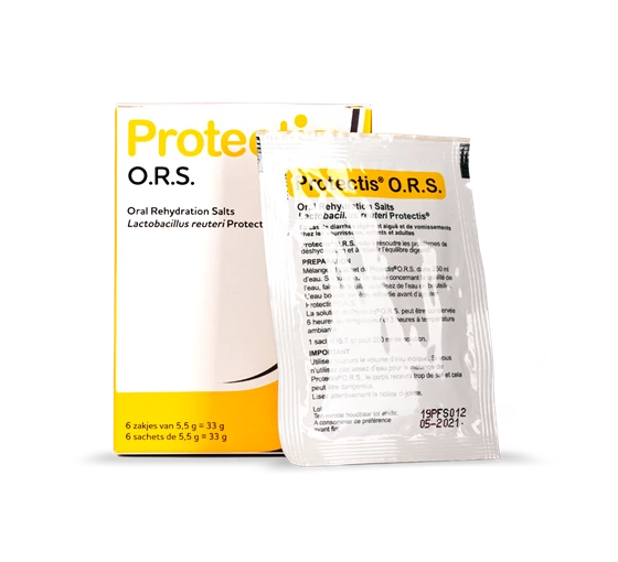 Protectis® O.R.S.* est une préparation à base de sel et de glucose adaptée aux diarrhées et aux vomissements