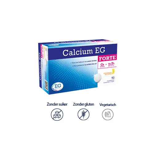 Calcium EG FORTE ondersteunt het behoud van sterke botten en tanden en een normale werking van de spieren voor wie daar in een bepaalde levensfase extra nood aan heeft. 