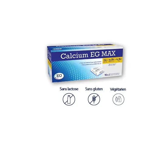 Calcium EG MAX ondersteunt het behoud van sterke botten en tanden en een normale werking van de spieren voor wie daar in een bepaalde levensfase extra nood aan heeft.